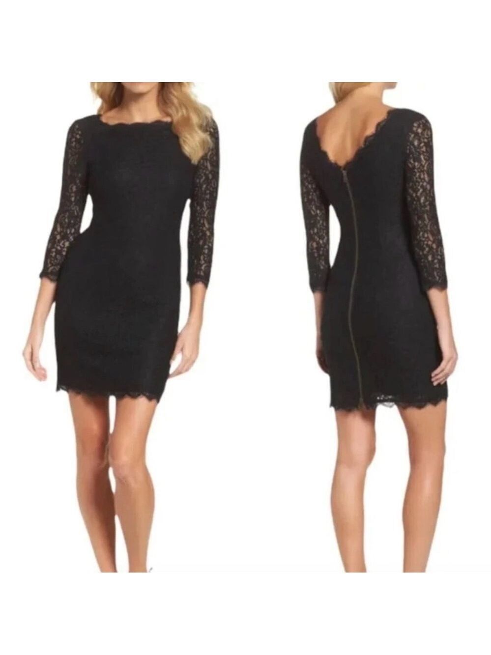 Adrianna Papell Black Boutique Lace Sheath Dress. V-Back/Full zip. Size 12 EUC! - Picture 7 of 16